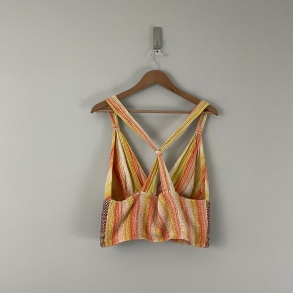 Anthropologie Gauzy Embroidered Striped Smocked Tank Top Size Large - Picture 2 of 5